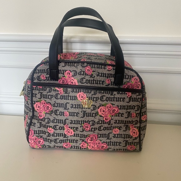 Juicy Couture Handbags - Juicy Couture Charcoal and Pink Floral Satchel with Structured Design